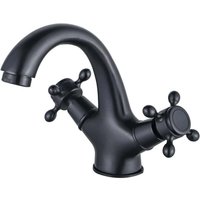 Ulisem Vintage-Badezimmerarmatur in Schwarz, Waschtischarmatur aus antikem Messing mit Doppelgriffen und 60 cm langem Schlauch von ULISEM