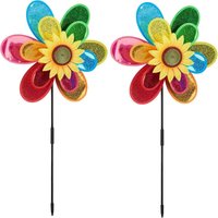 Ulisem Windrad Blume, 2er Set, Windspielstecker für Garten und Balkon, HBT: 75 x 38 x 14 cm, Reflektierendes Windrad, Bunt von ULISEM