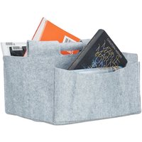 Ulisem Zeitungskorb aus Filz, H x B x T: 22 x 32 x 29 cm, 2 Fächer, mit Tragegriff, faltbarer Zeitungshalter, grau von ULISEM