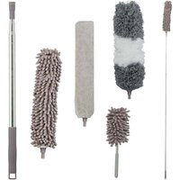UlisemDuster-Set, 3 Aufsätze, 1 Staubwedel, Teleskopstiel bis 2,5 m lang, abwaschbar, biegbar, Staubwischer, grau von ULISEM