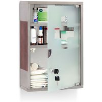 UlisemNotfall-Medizinschrank, Edelstahl und Holzoptik, H x B x T: 45 x 30 x 12 cm, 3 Fächer, abschließbare Glastür, silber/braun UlisemNotfall-Medizinschrank, Edelstahl und Holzoptik, H x B x T: 45 x 30 x 12 cm, 3 Fächer, abschließbare Glastür, silber/braun von ULISEM