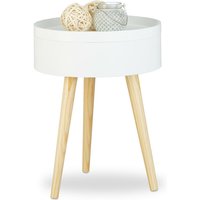 UlisemRunder Beistelltisch, skandinavisches Design, 70er Jahre, Nachttisch mit Tablett, Ablagefach, HxBxT: 50x38x38 cm, weiß von ULISEM