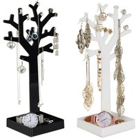 UlisemTree Schmuckhalter, 2er Set, mit Schmuckablage, für Halsketten und mehr, HBT: 28,5 x 14,5 x 9,5 cm, Schwarz und Weiß von ULISEM
