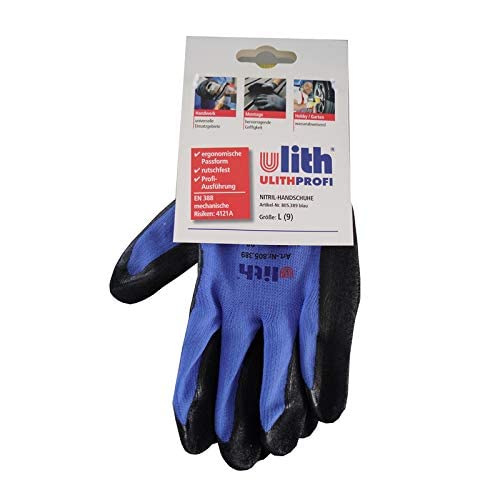 1 Paar ULITH® Montage-Feinstrickhandschuhe mit Nitril-Beschichtung - blau/schwarz - Größe 10 von ULITH