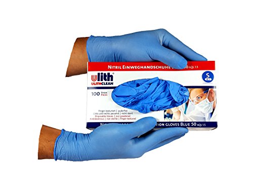 Nitril Marken Einweghandschuhe T50 -Premium- ungepudert in blau oder weiß wählbare Größe: S - M - L - XL 100 Stück / Pack (S, blau) von ULITH