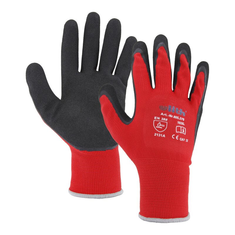 ULITH® Feinstrick-Montagehandschuhe mit Latex-Soft-Beschichtung - rot/schwarz - Größe 11 von F.W. Burmann GmbH & Co. KG