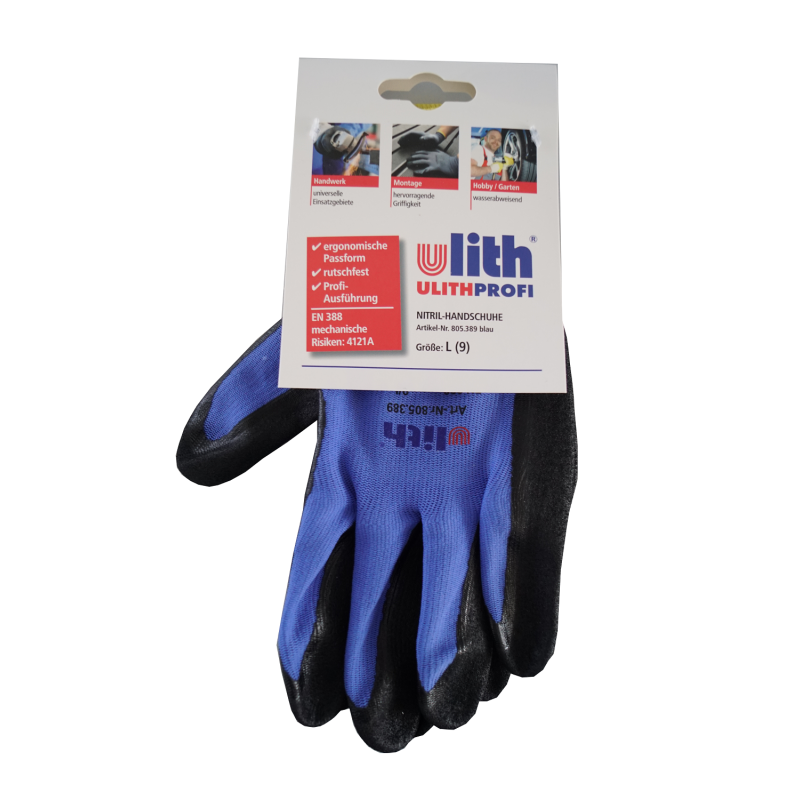 ULITH® Montage-Feinstrickhandschuhe mit Nitril-Beschichtung - blau/schwarz - Größe 9 von F.W. Burmann GmbH & Co. KG