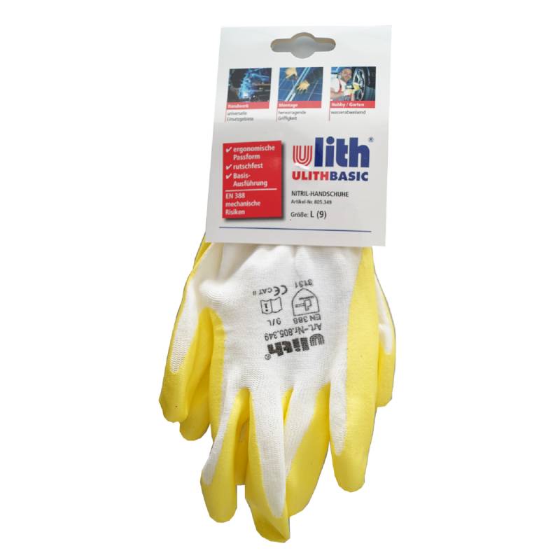 ULITH® Nitril-Feinstrickhandschuhe mit Bund - PSA CAT II - weiß/gelb - Größe 11 von F.W. Burmann GmbH & Co. KG