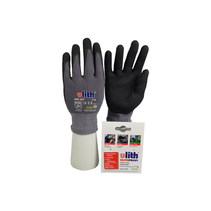 ULITH® PROFI-Montage-Feinstrickhandschuhe aus Nylon/Lycra - grau/schwarz - Größe 9 von F.W. Burmann GmbH & Co. KG