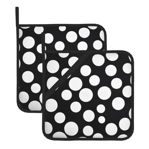 Quadratische Topflappen, schwarz und weiß, gepunktet, hitzebeständig, für Küche, Backen, Grillen, 2 Stück von ULKMFFCF