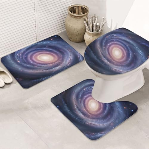 ULKMFFCF Space Spiral Cosmic Energy Printed Rutschfester Badvorleger Set 3-teilig Flanell Badezimmerteppich mit Konturteppich und WC-Deckelbezug Matte von ULKMFFCF