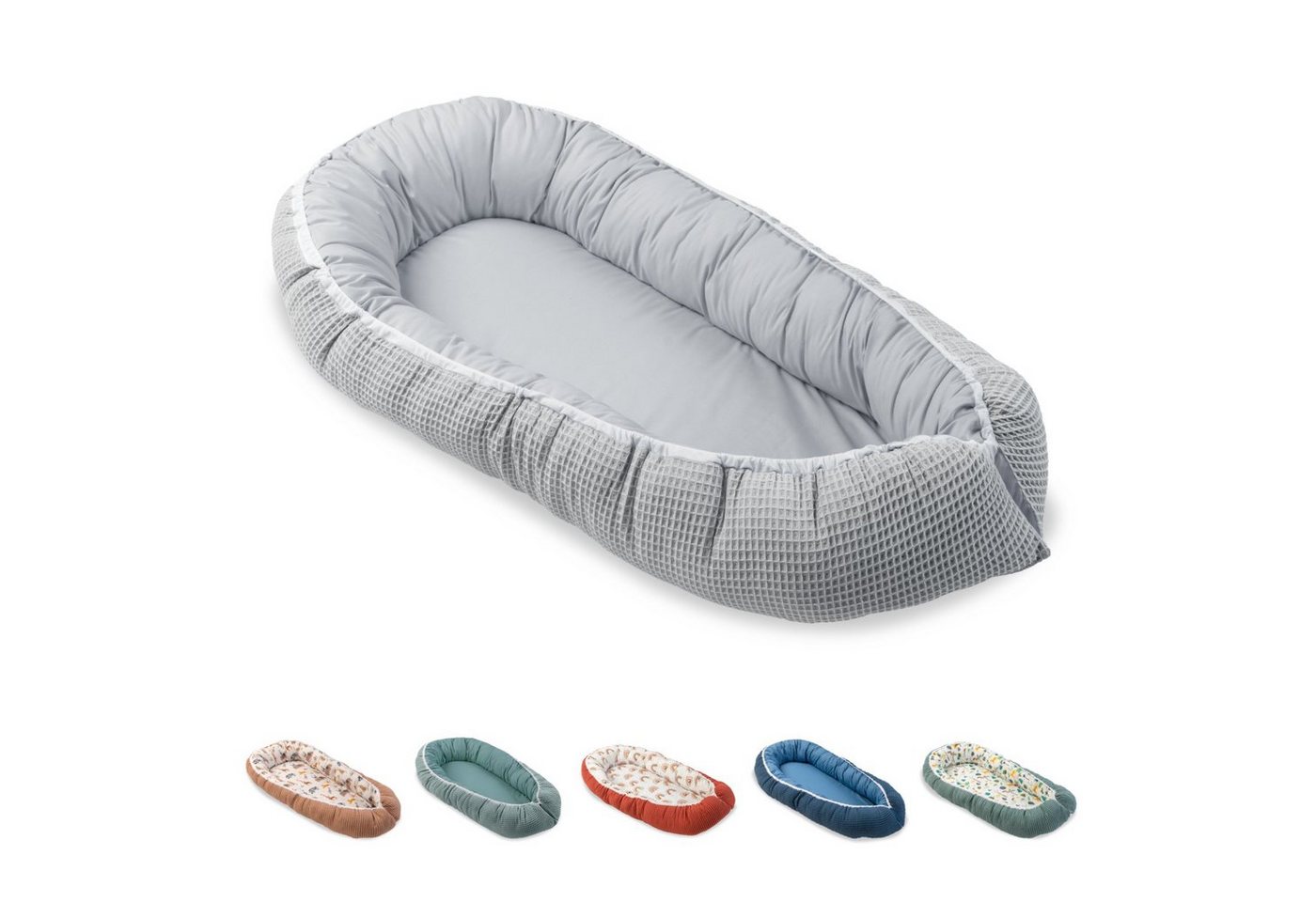 ULLENBOOM ® Bettnestchen Kuschelnest Baby 55x95 cm, kuscheliges Babynest, Made in EU, (1-tlg), Ideal für Neugeborene als Reisebett, Grau von ULLENBOOM ®