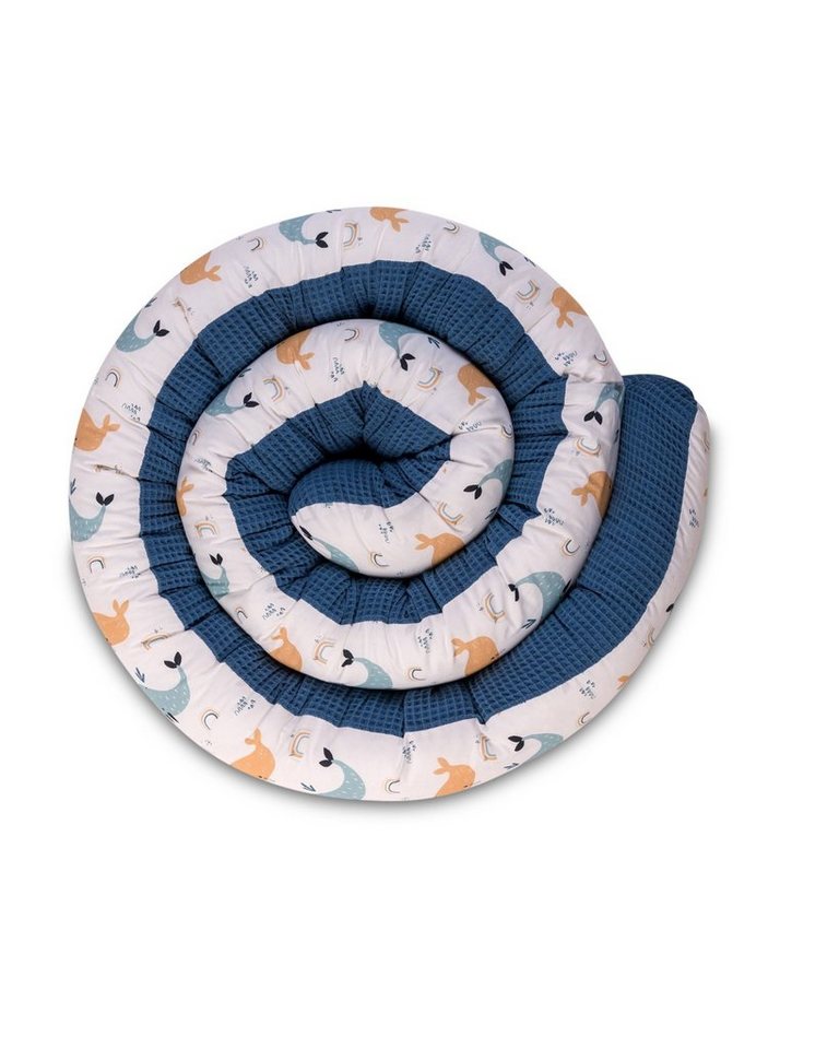 ULLENBOOM ® Nestchenschlange Bettschlange als Bettumrandung Blau Wale (Made in EU), Bezug aus Baumwolle, weiche Polsterung, Design Uni von ULLENBOOM ®
