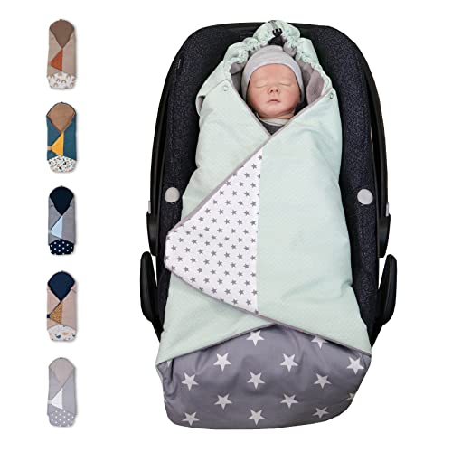 ULLENBOOM Einschlagdecke Babyschale Sommer, Aus 100% Oeko-TEX Materialien - Mint Grau (Made in EU) - Decke für Babyschale & Kinderwagen, Für gängige Kindersitze, ideal für 0 bis 9 Monate von ULLENBOOM