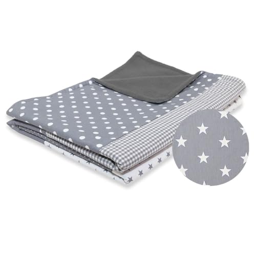 ULLENBOOM ® Kinderdecke 100x135 cm Graue Sterne (Made in EU) - Babydecke aus 100% OEKO TEX Baumwolle & Fleece, ideal als Kuscheldecke von ULLENBOOM