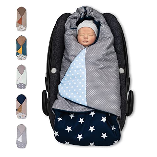 ULLENBOOM Einschlagdecke Babyschale, 100% OEKO-TEX Materialien, Blau Hellblau Grau (Made in EU) - Babydecke für Kindersitz oder Kinderwagen, kuschelige Decke für Babys, Für Frühling und Sommer von ULLENBOOM