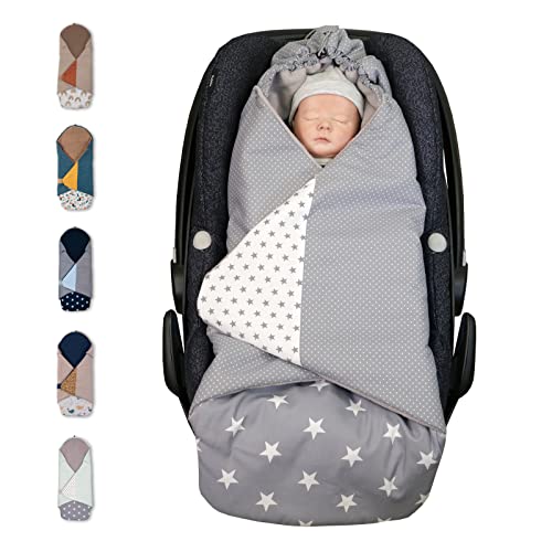 ULLENBOOM Einschlagdecke Babyschale, 100% OEKO-TEX Materialien, Graue Sterne (Made in EU) - Babydecke für Kindersitz oder Kinderwagen, kuschelige Decke für Babys, Für Frühling und Sommer von ULLENBOOM