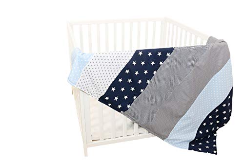 ULLENBOOM ® Kinderdecke 100x135 cm Blau Hellblau Grau (Made in EU) - Babydecke aus 100% OEKO TEX Baumwolle & Fleece, ideal als Kuscheldecke von ULLENBOOM