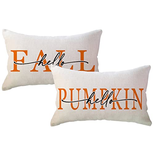 Farmhouse Fall Decor Throw Pillow Covers Hello Fall/Hello Pumpkin Cushion Covers Autumn Thanksgiving Decorative Rectangular/Lendenkissen Case 12×20,2 Pack for Sofa/Couch/Porch von ULOVE LOVE YOURSELF