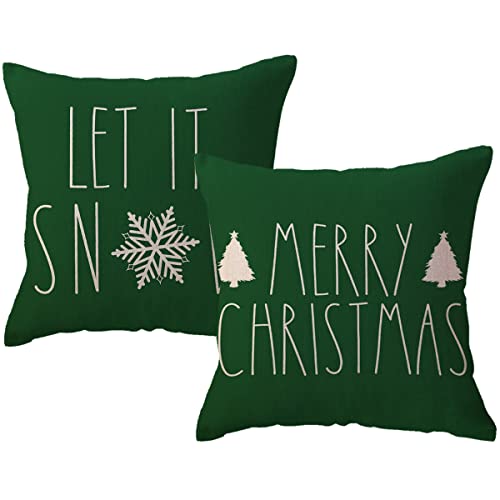 Green Merry Christmas Decor Pillow Covers Farmhouse Winter Holiday Decorations Christmas Tree/Snowflake/Let It Snow Christmas Decor Cushion Covers 18×18、2 Pack for Sofa/Couch/Porch von ULOVE LOVE YOURSELF
