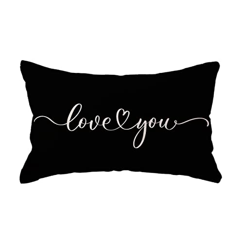 Love You Lendenwirbel-Kissenbezüge, Liebesgeschenk für Paare, Jahrestag, Hochzeit, Verlobung, Valentinstag, Liebeszitat, 30,5 x 50,8 cm, für Sofa, Bett, Couch (schwarz) von ULOVE LOVE YOURSELF