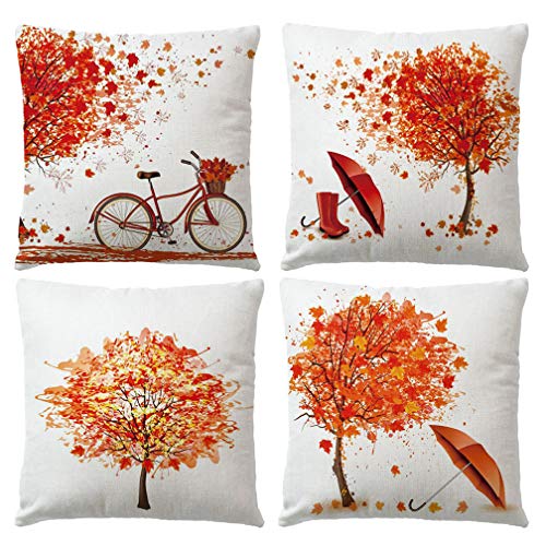 ULOVE LOVE YOURSELF Dekorativer Herbst-Kissenbezug, Ahornblatt, Fahrradbaum, Regenschirm, Kissenhülle, für Auto, Sofa, Bett, Couch, 45,7 x 45,7 cm, 4 Stück von ULOVE LOVE YOURSELF