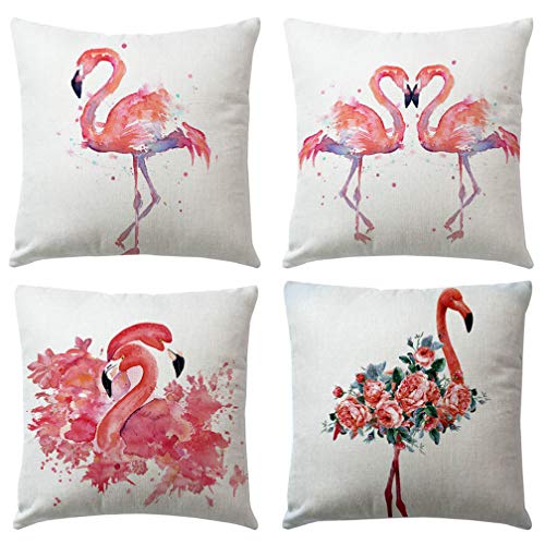 ULOVE LOVE YOURSELF Kissenbezüge, 4 Stück, Baumwolle/Leinen, 45,7 x 45,7 cm tropisch 18"×18" Pink, Flamingo von ULOVE LOVE YOURSELF