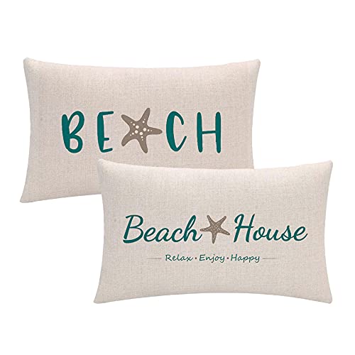 ULOVE LOVE YOURSELF Strandhaus-Dekor-Kissenbezug mit Seestern-Kissenbezügen, Sommerurlaub, Strand, dekorative Holz-Kissenbezüge, 30,5 x 50,8 cm, 2er-Set von ULOVE LOVE YOURSELF