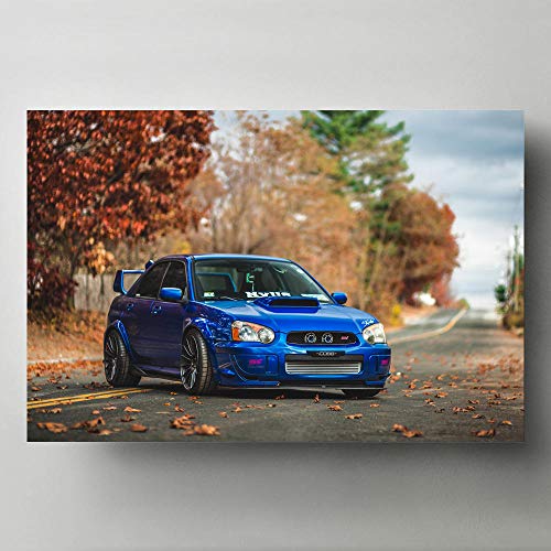 ULOVEH Moderne Kunst Poster und Drucke Subaru Impreza STI Blau Sportwagen Herbst Straße Wand Bild Leinwand Malerei Wohnzimmer Dekor (Rahmenlos) 50x70cm von ULOVEH