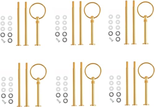 ULPro Etageren Stangen Set,6 Set Etagere Bausatz,2 bis 3 Etage Metallstangen,Etagerenhalter mit Schrauben und Unterlegscheiben für Geburtstag Hochzeitstorte Tortenständer (Gold) von ULPro