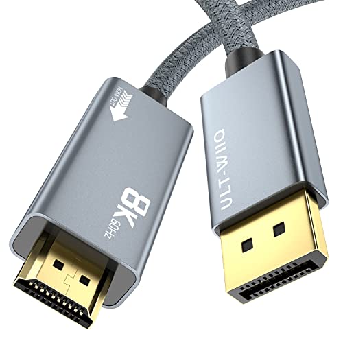 8K@60Hz DisplayPort auf HDMI-Kabel, 2M, DP 1.4a zu HDMI 2.1 Videokabel, unterstützt 8K, 4K@120Hz/144Hz, 2K@240Hz, HDR, Dolby Vision, HDCP 2.3, DSC 1.2a für PC, HP, ASUS, DELL, GPU, AMD, NVIDIA von ULT-WIIQ