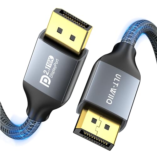 ULT-WIIQ Displayport Kabel 2.1, 16K@60Hz 8K@120Hz 4K@240Hz 165Hz 144Hz 2K@480Hz 80Gbps, VESA Kabel DP 2.1 Unterstützung VRR HDR10 G-Sync Free-Sync DSC für Monitor Gaming PC Grafikkarte 3M von ULT-WIIQ