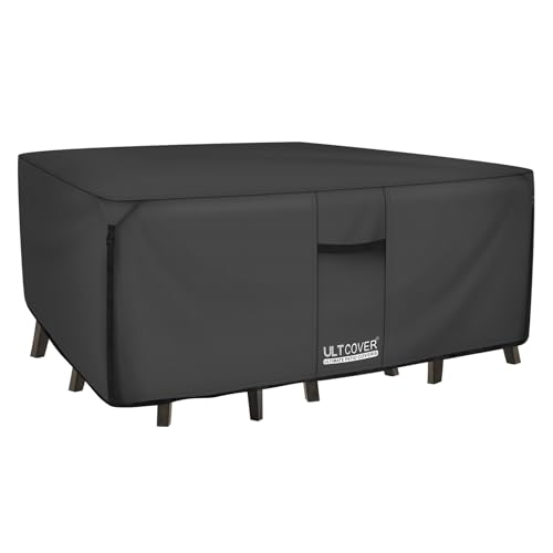ULTCOVER Abdeckung für Terrassentisch und Stühle, 600D, Robustes Leinen, langlebig, rechteckig, wasserdicht, für den Außenbereich, 345,4 x 188 cm, Schwarz von ULTCOVER