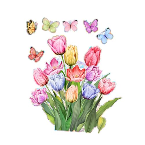 ULTECHNOVO Statische Frühling Fenster Haften Schmetterling Blume Fenster Aufkleber Für Glasfenster Frühlingsdekorationen DIY Blumen-Schmetterlings-fensteraufkleber von ULTECHNOVO