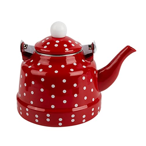 ULTECHNOVO 1Stück Retro Wasserkocher aus Emaille Rotes Design mit Weißen für Camping Langlebig und Leicht zu Reinigen Auslauf und Tee von ULTECHNOVO