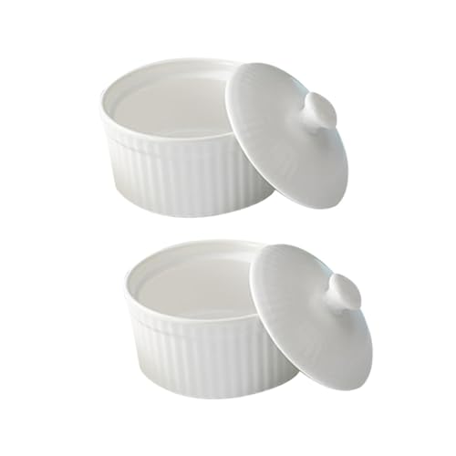 ULTECHNOVO 2 STÜCK Keramik Backschalen Weiß Pudding Schüsseln Brulee Förmchen Antihaftbeschichtet Hitzebeständig Rutschfest zum Backen und Servieren von Desserts Milchgerichten von ULTECHNOVO