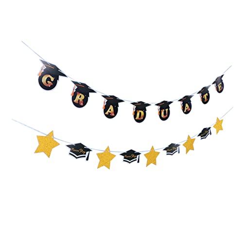 ULTECHNOVO 2 Stück Flaggendekoration Ziehen Dekorationen Abschluss Tischdekoration Abschlussbanner 2021 Feier-banner Graduierungsfahne Party Abschluss Requisiten 2021 Topper Glücklich Papier von ULTECHNOVO