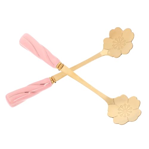 ULTECHNOVO 2 Stück Kaffeelöffel Gold Kirschblüte Rosen Design Langlebig Kreativ Geformt Multifunktional für Kaffee Dessert Tee Stilvolle Metalllöffel für Tee und Kaffeeparty von ULTECHNOVO