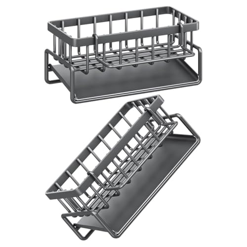 ULTECHNOVO 2 Stück Selbstentleerender Schwammhalter mit Abtropfgestell und Bürstenhalter für und Organisierte Küchenspülen Graues Design für Aufgeräumtes von ULTECHNOVO