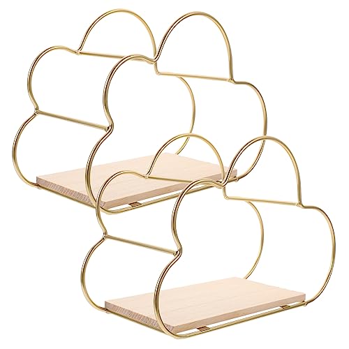 ULTECHNOVO 2 Stück Wandregal Wolkenform Wandmontiertes Floating Shelf Nordischer Stil Für Pflanzen Fotos und Kleine Dekorationen Goldfarbenes Holz für Wohnzimmer Schlafzimmer Badezimmer und von ULTECHNOVO