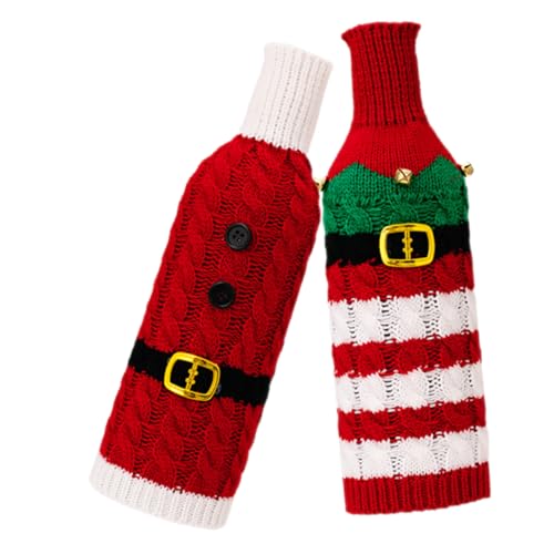 ULTECHNOVO 2 Stück Weihnachtliche Strick Flaschenhüllen für Weinflaschen Weiche Wiederverwendbare Stoffüberzüge Festliche Deko für Xmas Party Passend für Standardflaschen Langlebig und von ULTECHNOVO