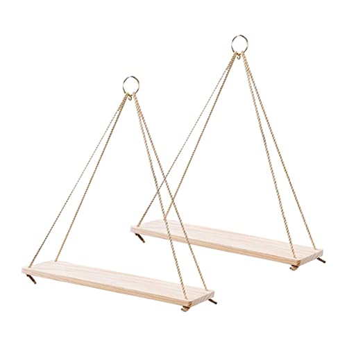ULTECHNOVO 2stücke Hängender Blumentopf-lagerregal Aus Holz Seilregal Zum Aufhängen Wandornamente Holzkorb Für Pflanzen Bücher Und Dekoartikel Platzsparregal Für Zuhause von ULTECHNOVO