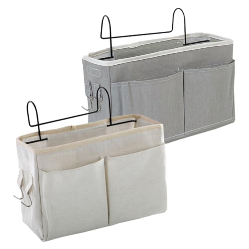 ULTECHNOVO 2stücke Bettgittertasche Aus Baumwollstoff Und Metall Hängeaufbewahrungstasche Für Kleinigkeiten Nachttisch-Aufbewahrungstasche Hänge-Organizer Einfach Zu Reinigen Verwenden von ULTECHNOVO