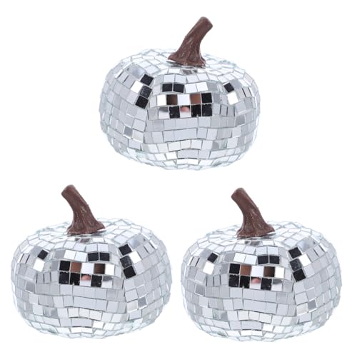 ULTECHNOVO 3 Stück Teiliges Spiegelglas Kürbis Silber Dekorativer Disco Kürbis für Halloween Erntedankfest und Herbstliche Farmhouse Dekoration Langlebige Glasfigur für Tisch und Partydeko von ULTECHNOVO