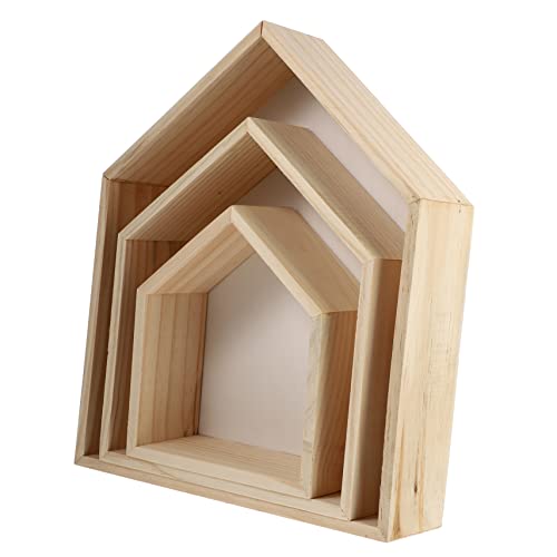 ULTECHNOVO 3 Stück Teiliges Wandregal Set aus Holz Hausform Multifunktional und Einfache Montage für Wohnzimmer Schlafzimmer Küche Büro Stilvolle Aufbewahrung und Dekoration von ULTECHNOVO