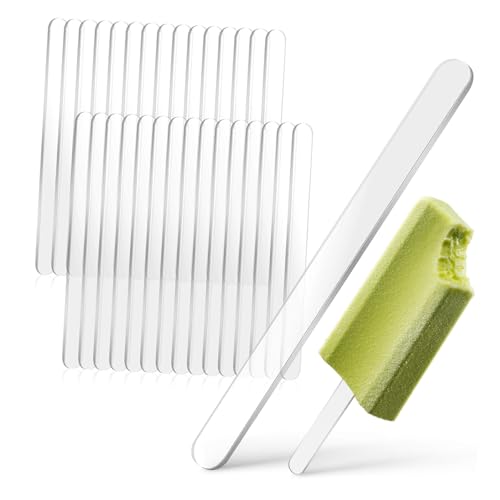 ULTECHNOVO 30 Stück Eisstiele Transparent für DIY Eiscreme Kuchen und Bastelprojekte Wiederverwendbare Popsicle Sticks aus Starkem Material für Kreative Anwendungen von ULTECHNOVO