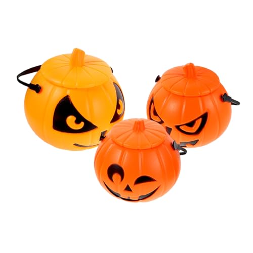 ULTECHNOVO 3stücke Kürbis Für Süßigkeiteneimer Großer Plastikeimer Mit Deckel Halloween-snackbehälter Mit Griff Partyzubehör Für Junge Mädchen Feiertags-süßigkeitenhalter Aus von ULTECHNOVO