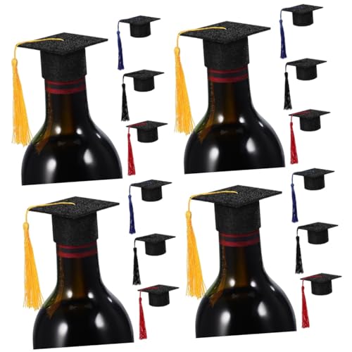 ULTECHNOVO 4 Sätze Doktorhutdekoration Favorisieren Mini Party Hüte Flaschendekorationen Miniatur Grad-cap-topper Gefälligkeiten Für Abschlussfeiern Gefühlt Black 4 Stück * 4 von ULTECHNOVO