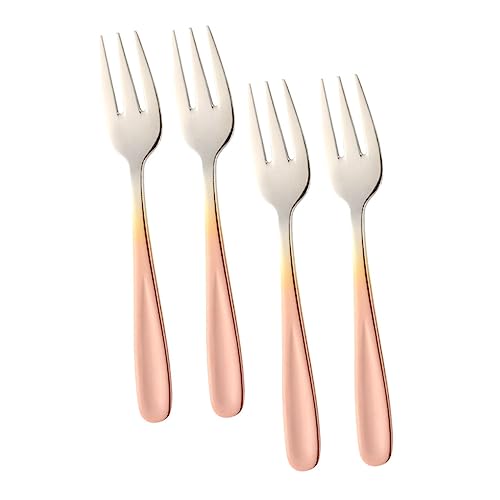 ULTECHNOVO 4 Stück Edelstahl Dessertgabel Set Teilig Wiederverwendbare Zweizinkige Obst und Kuchengabeln Bunte Mini Gabeln für Party Restaurant für Früchte Kuchen Salat und Snacks von ULTECHNOVO