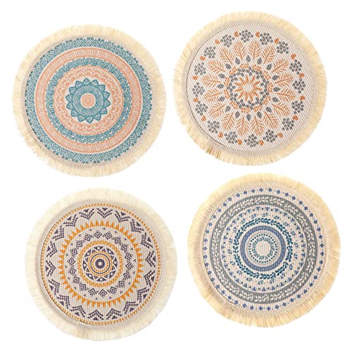 ULTECHNOVO 4stücke Gewebte Tischsets Runde Mit Böhmischem Muster Quasten Für Esstisch Schutz Vor Flecken Und Verschüttetem Für Hochzeit Bauernhaus Heimdekoration Küche Tische von ULTECHNOVO